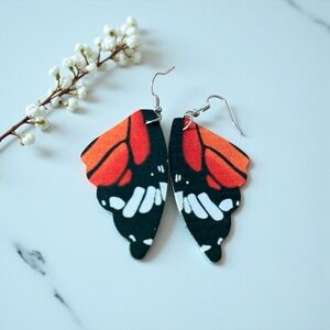 Butterfly Wing Earrings - Orange and Black